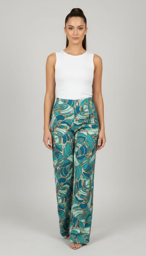 Mid Rise Straight Leg Pull-on Printed Palazzo - P2016